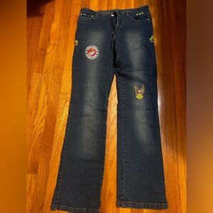 Low rise bootcut jeans with fun patches